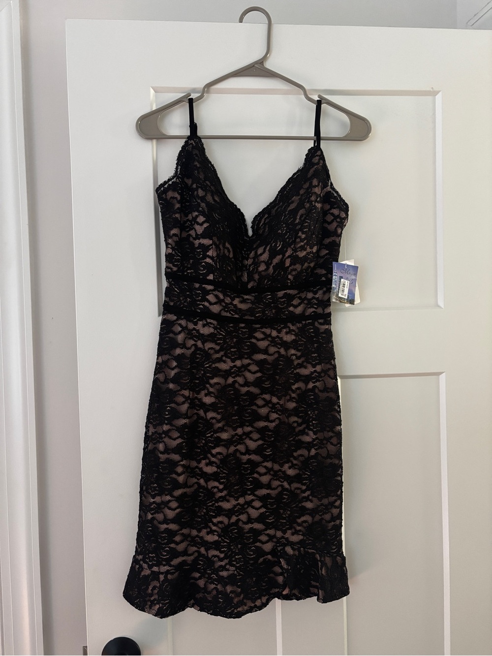 Black Lace Overlay V-Neck Slip Dress